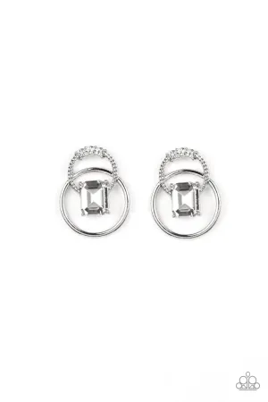 Dangerously Dapper White Rhinestone Post Earrings - Paparazzi Accessories