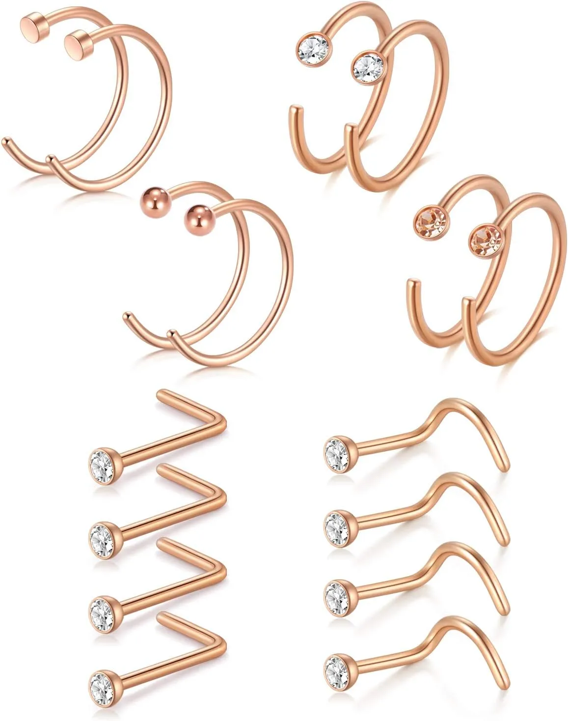 D.Bella 18G Nose Rings for Women Nose Rings Studs Stainless Steel L-Shaped Nose Studs Screw Nose Piercing Jewelry
