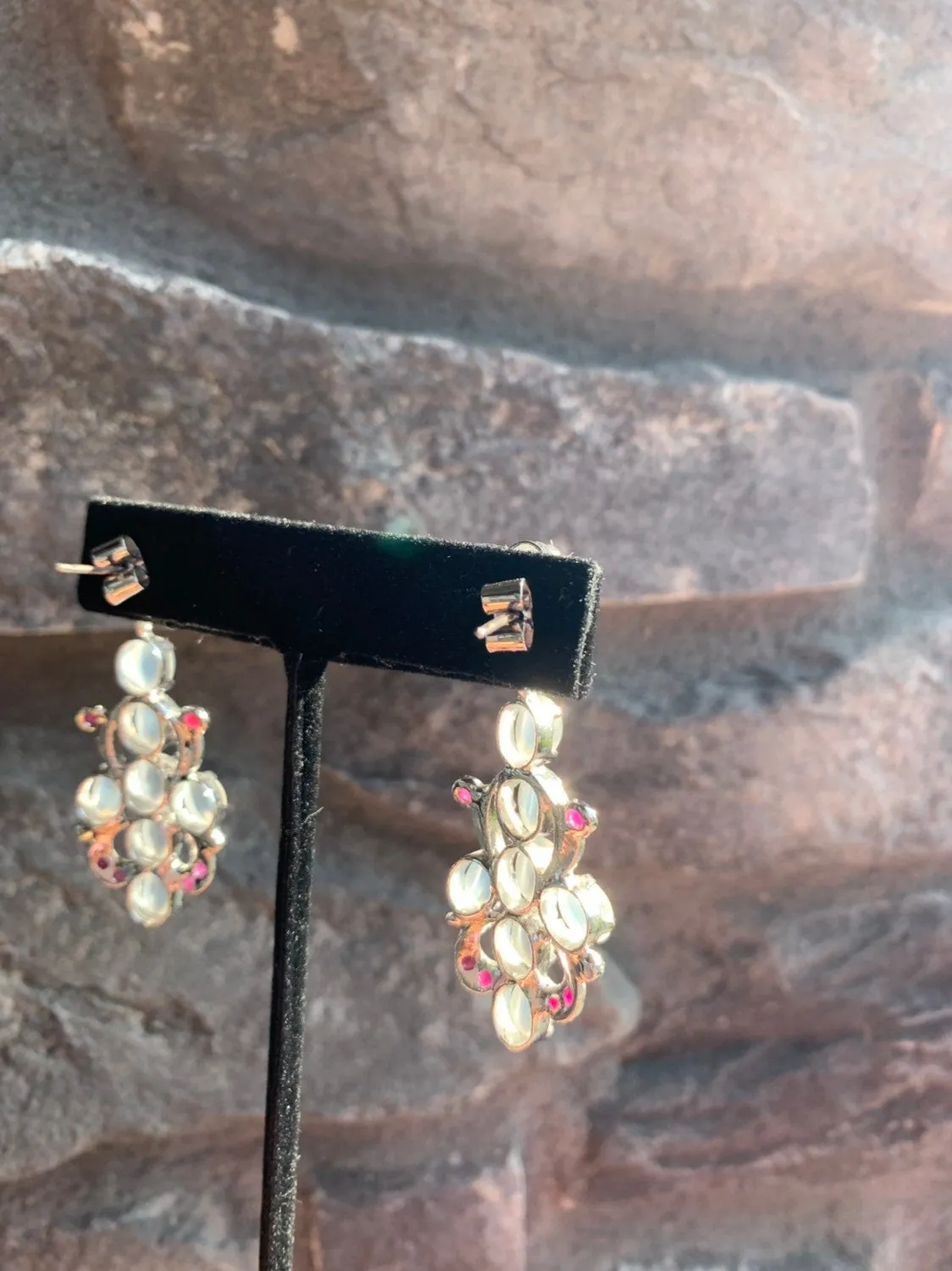 Designer Victorian Style Silver Moonstone Ruby Statement Necklace With Earrings
