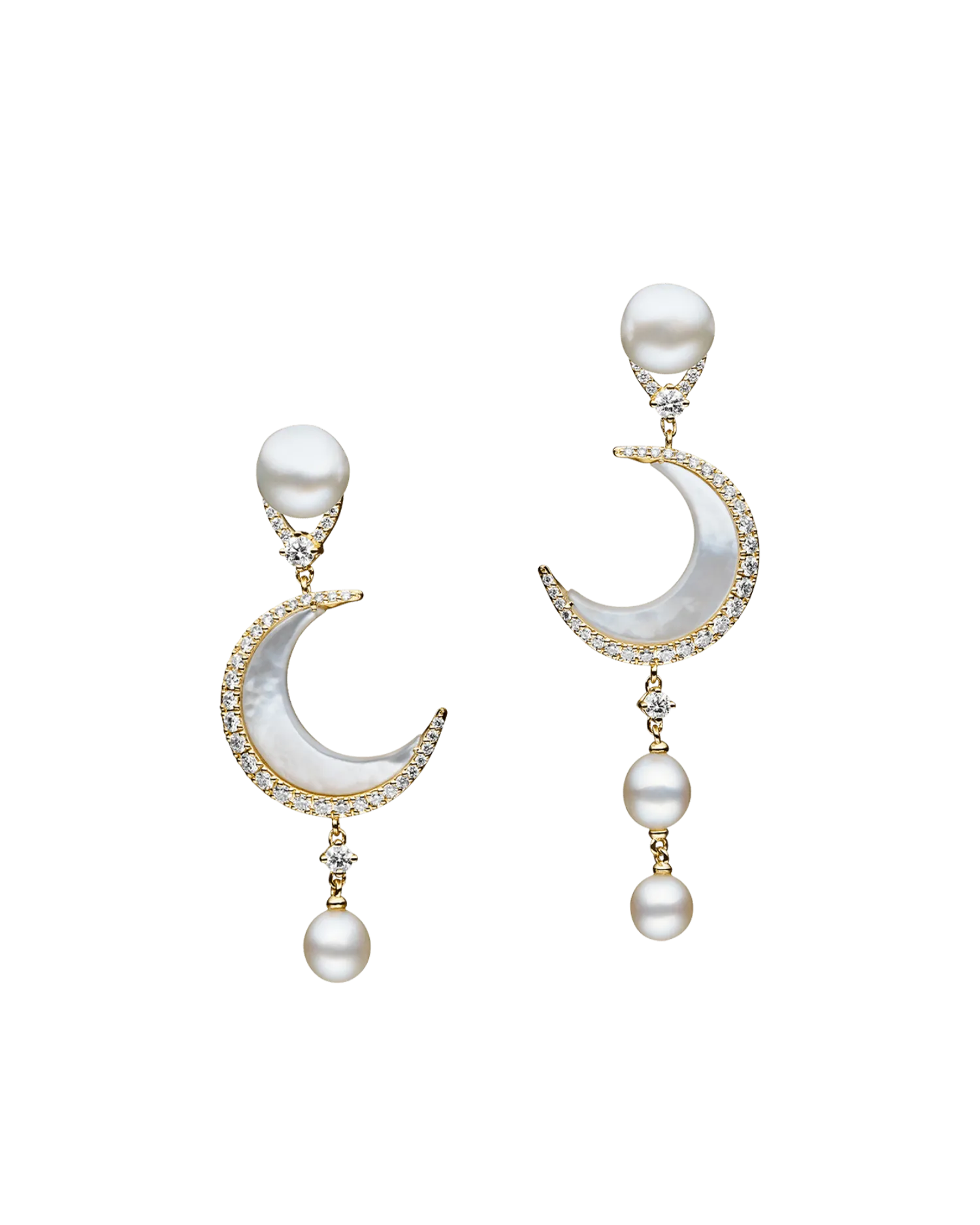 Diamond Crescent Moon Earring Enhancers | Mother of Pearl, Diamonds, and Yellow Gold