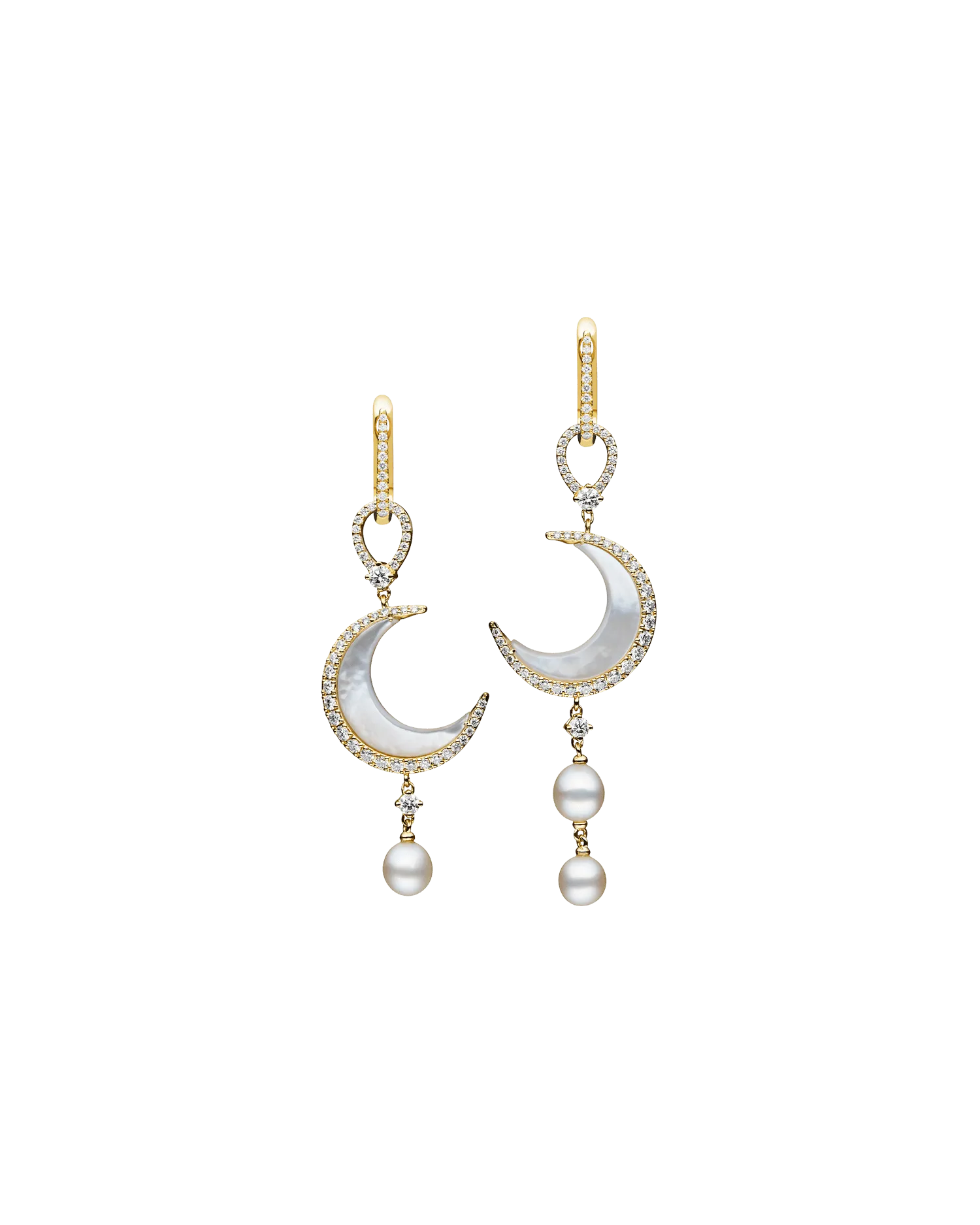 Diamond Crescent Moon Earring Enhancers | Mother of Pearl, Diamonds, and Yellow Gold