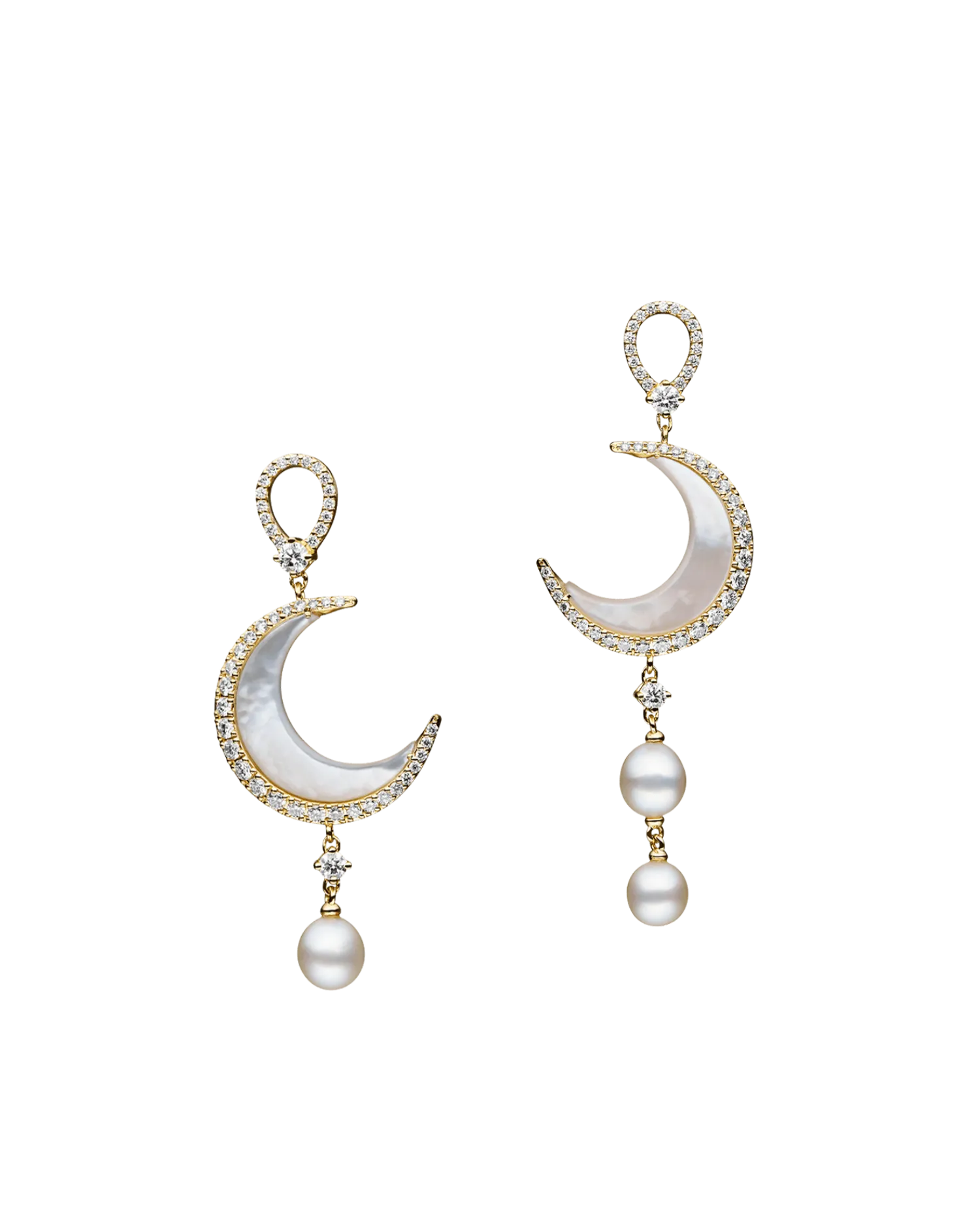 Diamond Crescent Moon Earring Enhancers | Mother of Pearl, Diamonds, and Yellow Gold