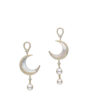 Diamond Crescent Moon Earring Enhancers | Mother of Pearl, Diamonds, and Yellow Gold