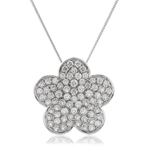 Diamond Flower Pendant Necklace 1.00ct F VS Quality in 18k White Gold