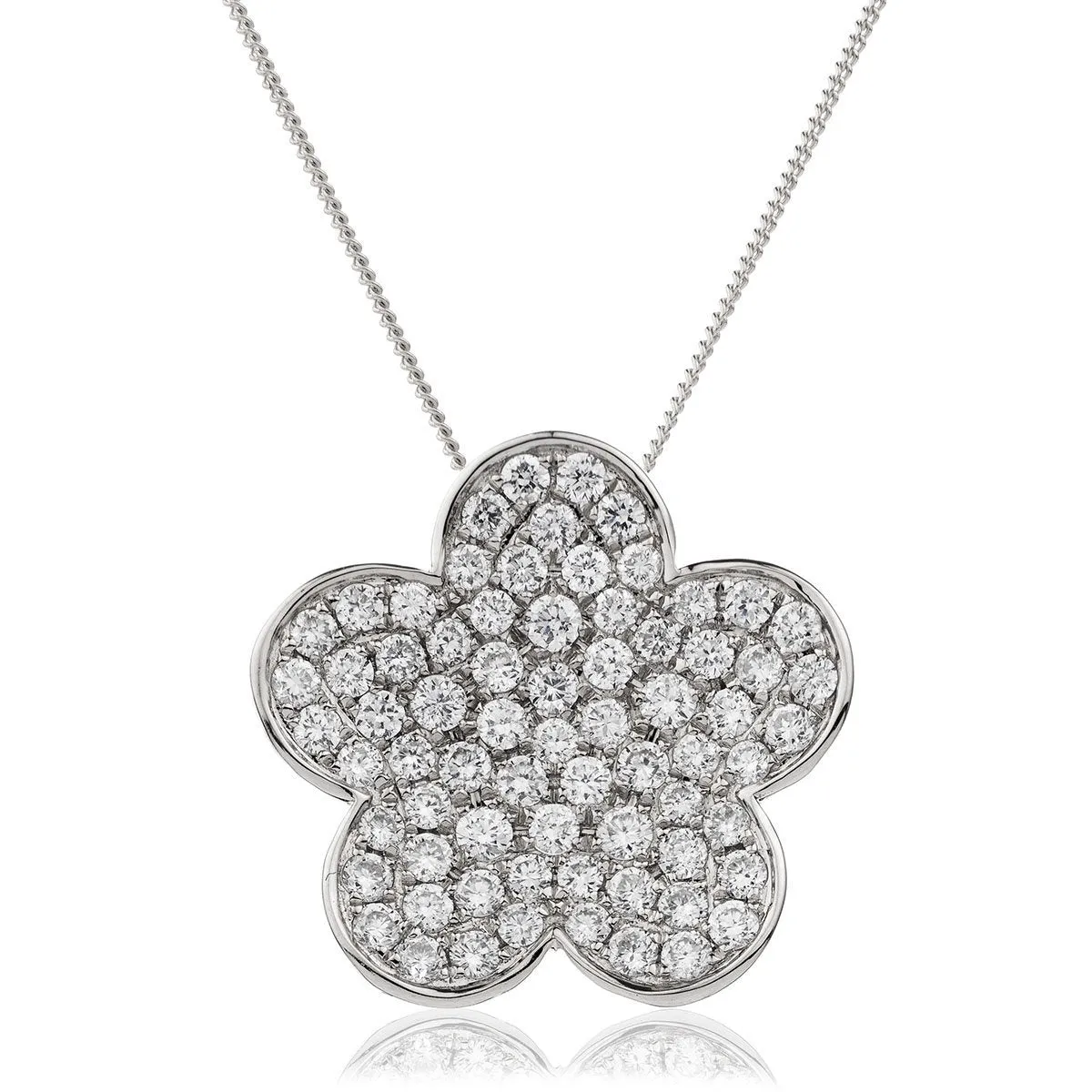 Diamond Flower Pendant Necklace 1.00ct F VS Quality in 18k White Gold