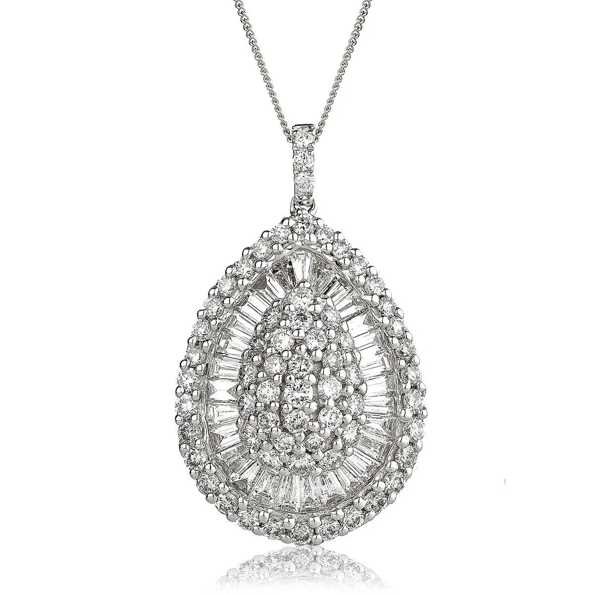 Diamond Pear Shape Pendant Necklace 2ct F VS Quality in 18k White Gold