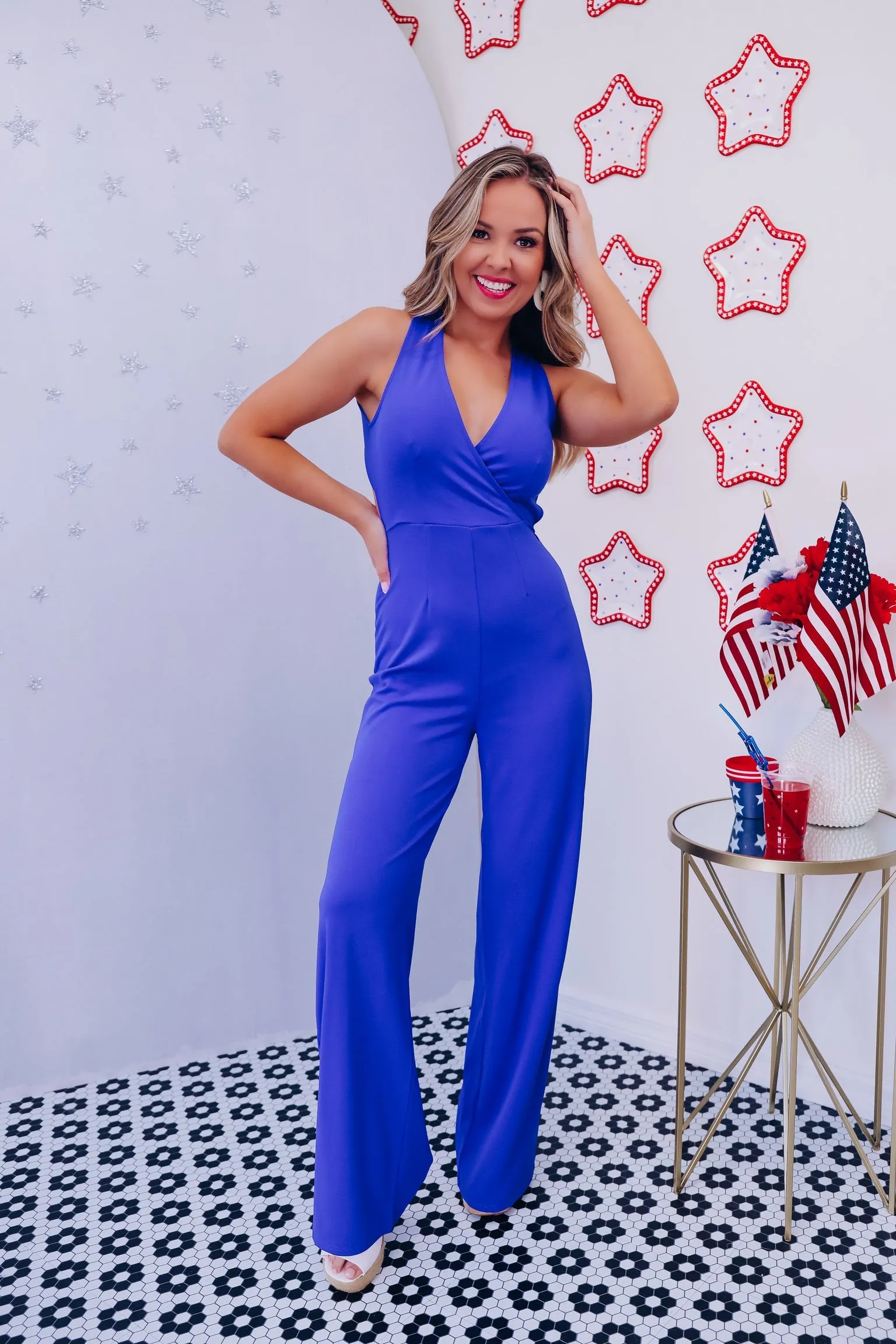 Distinctive Design Cross Back Jumpsuit - Blue