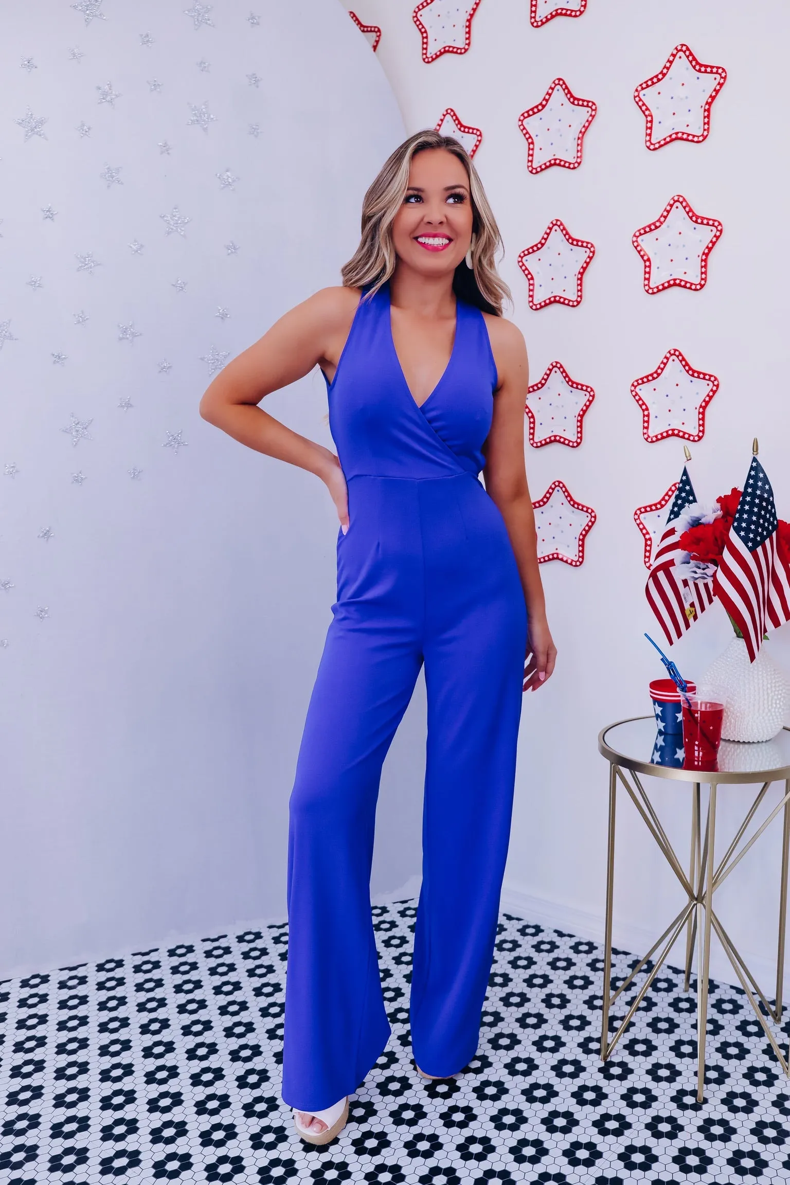 Distinctive Design Cross Back Jumpsuit - Blue
