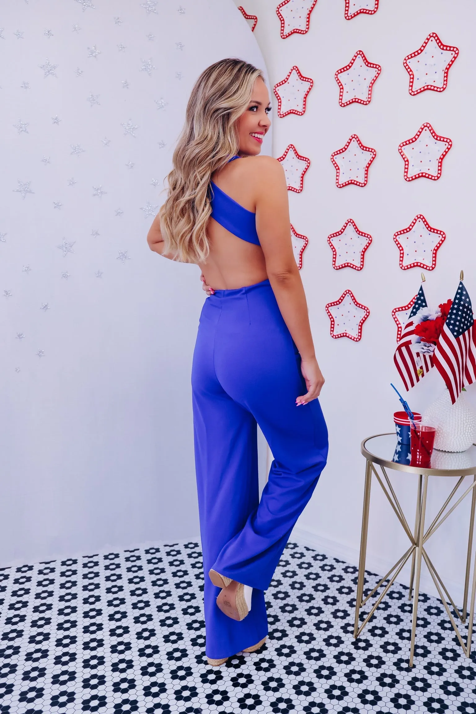 Distinctive Design Cross Back Jumpsuit - Blue