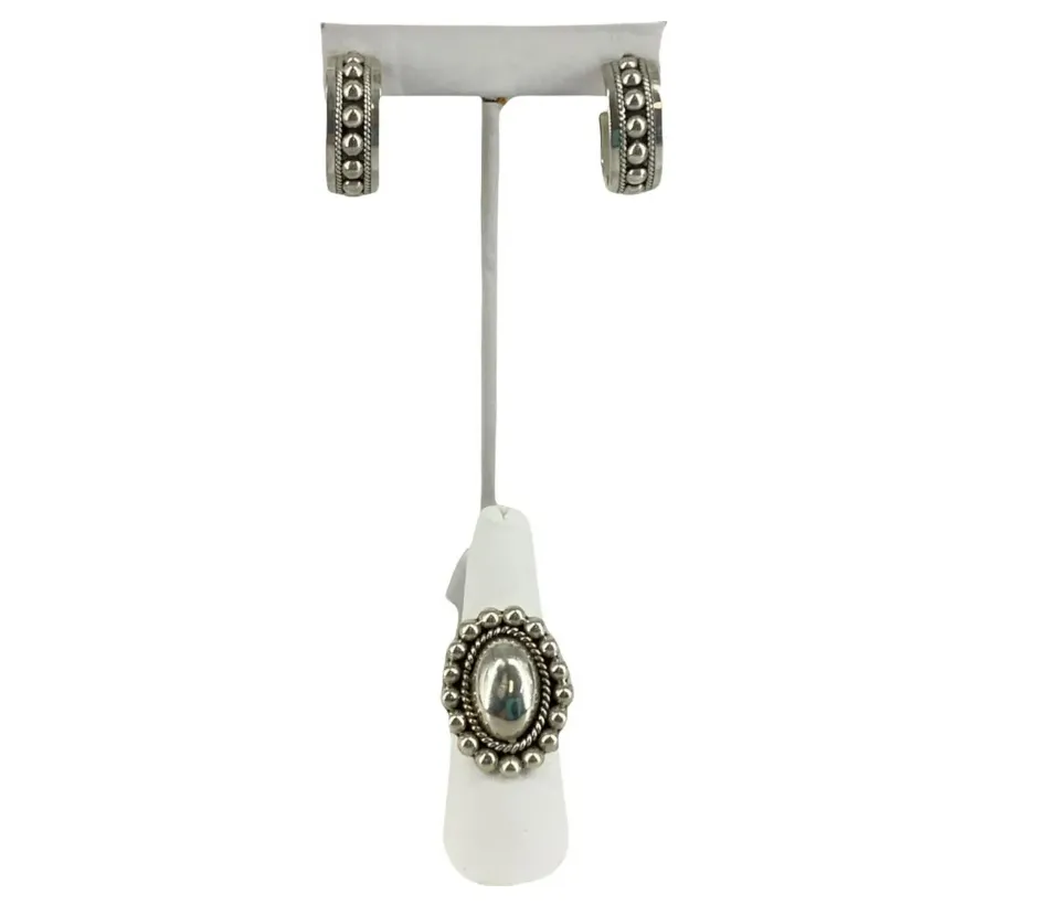 Distinctive Sun Sterling Silver Set: Ring Size 8 & Matching Earrings