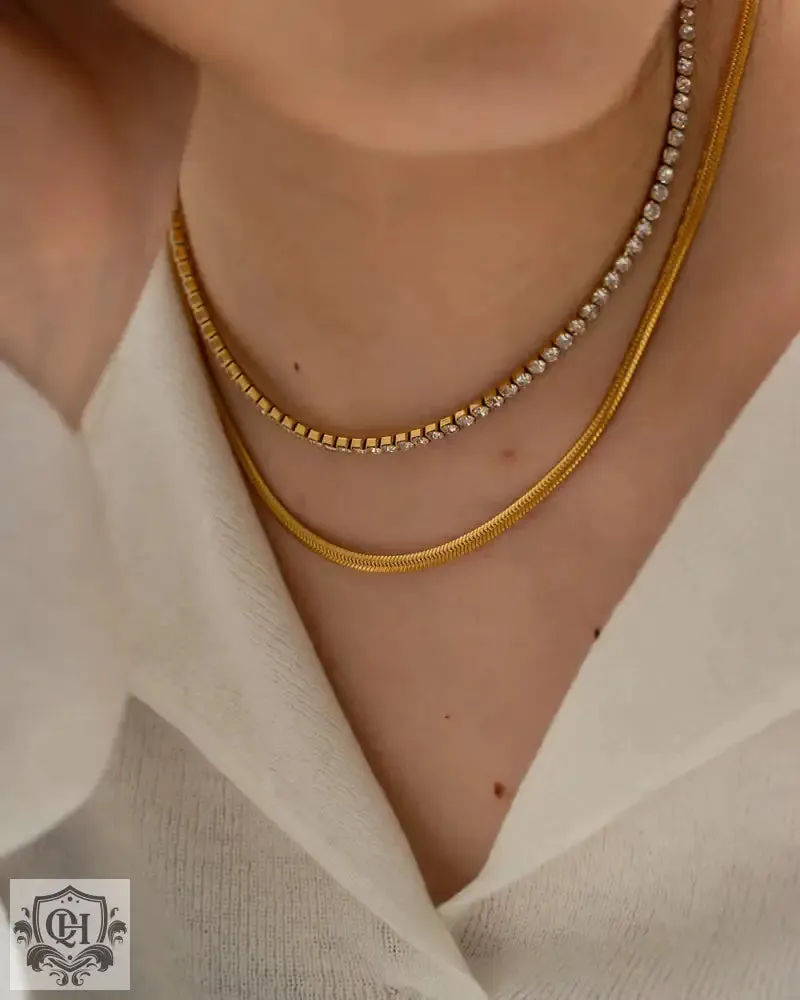 Double Layer Diamond & Snake Chain Necklace