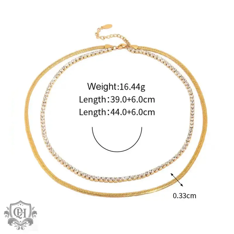 Double Layer Diamond & Snake Chain Necklace