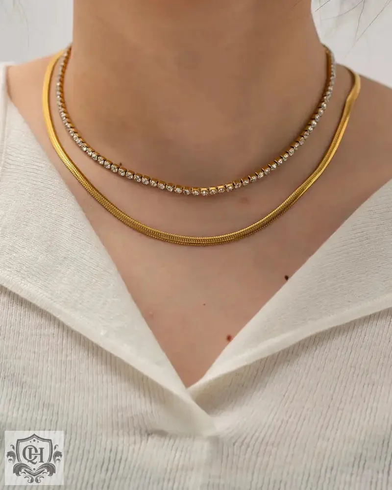 Double Layer Diamond & Snake Chain Necklace