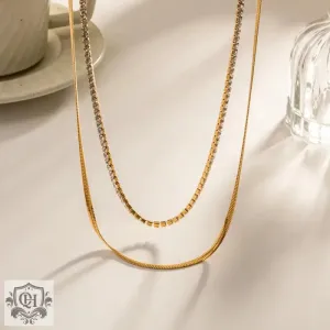 Double Layer Diamond & Snake Chain Necklace