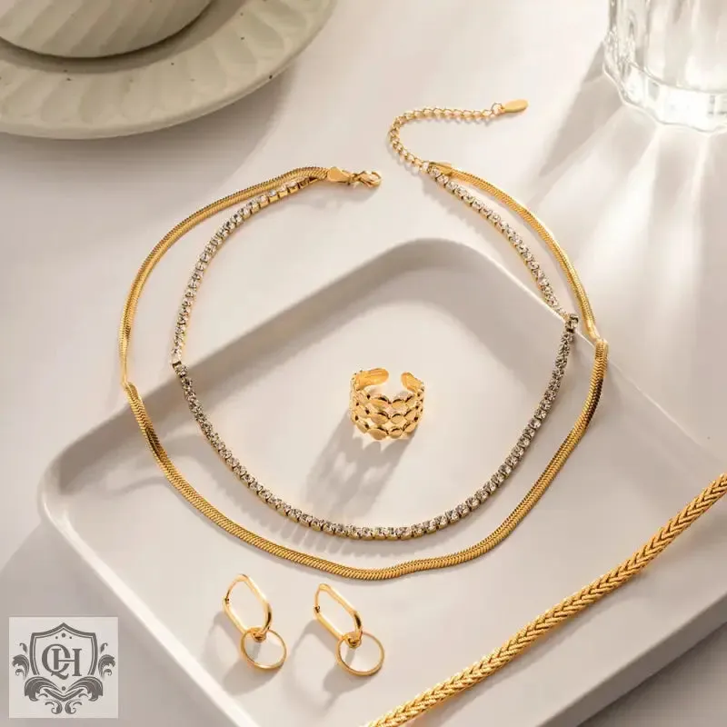 Double Layer Diamond & Snake Chain Necklace
