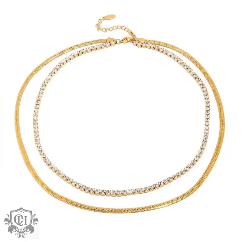 Double Layer Diamond & Snake Chain Necklace