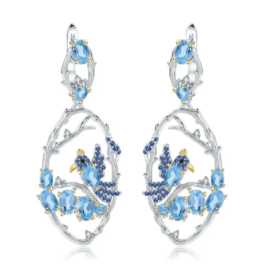 Elegant Blue Topaz Silver Earrings