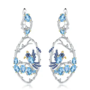 Elegant Blue Topaz Silver Earrings