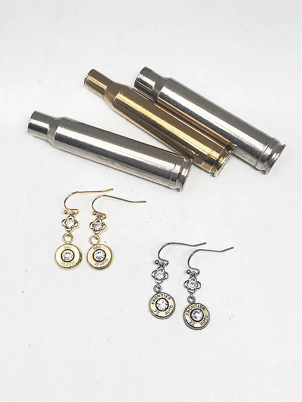 Elegant Diamond Encrusted Gold Bullet Dangle Earrings