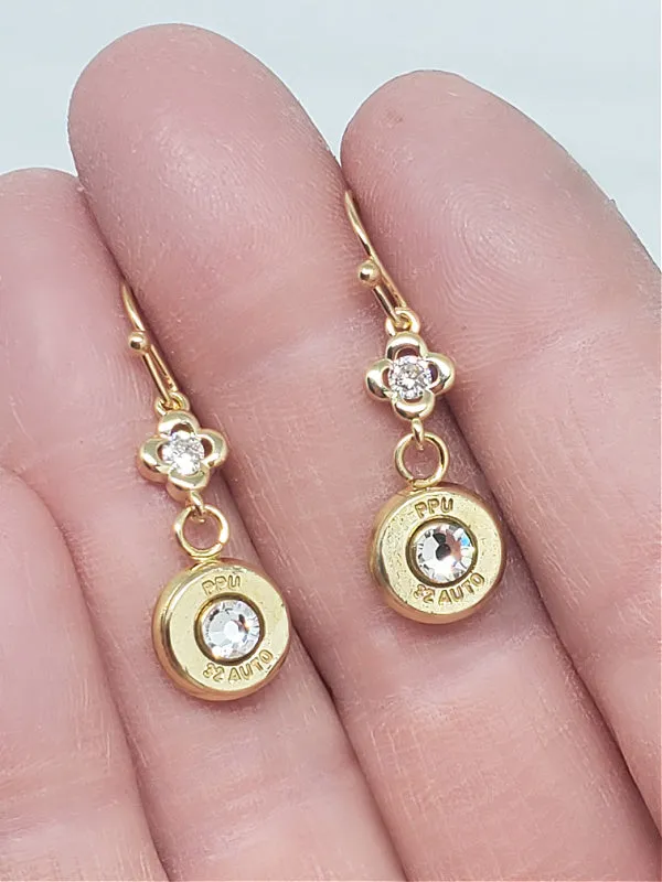 Elegant Diamond Encrusted Gold Bullet Dangle Earrings