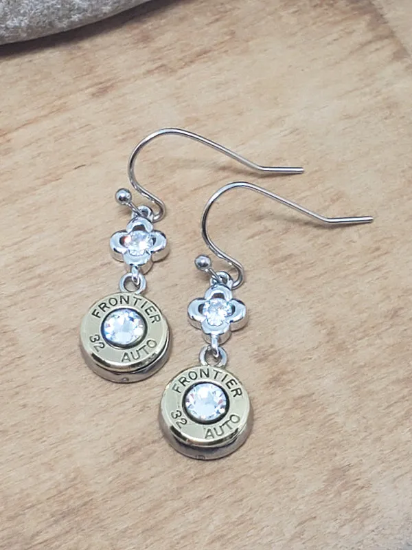 Elegant Diamond Encrusted Silver Bullet Dangle Earrings