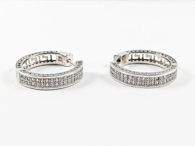Elegant Fine Pave Style Safe Lock Clasp Hoop CZ Silver Earrings