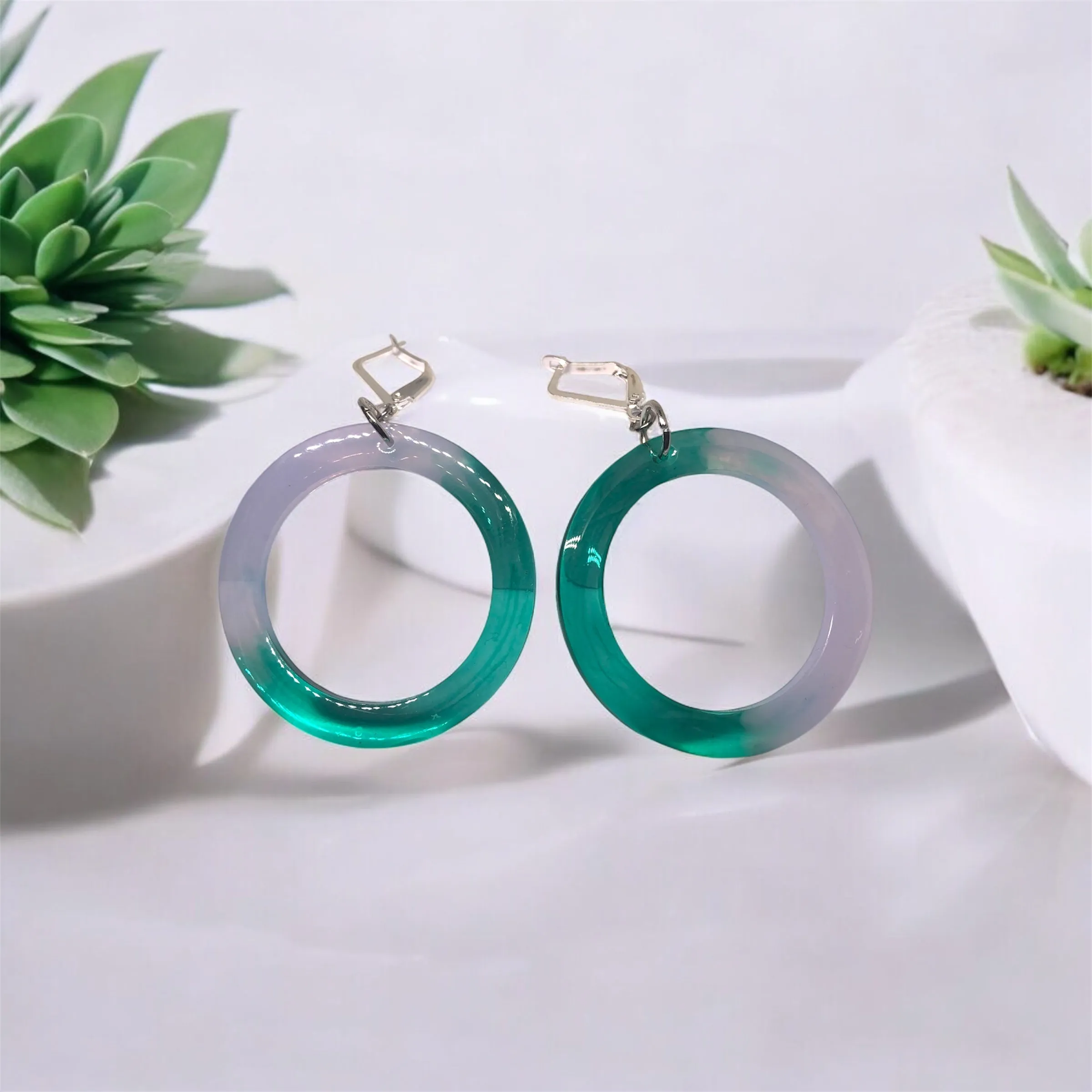 Elegant Green Circle Resin Huggie Earrings