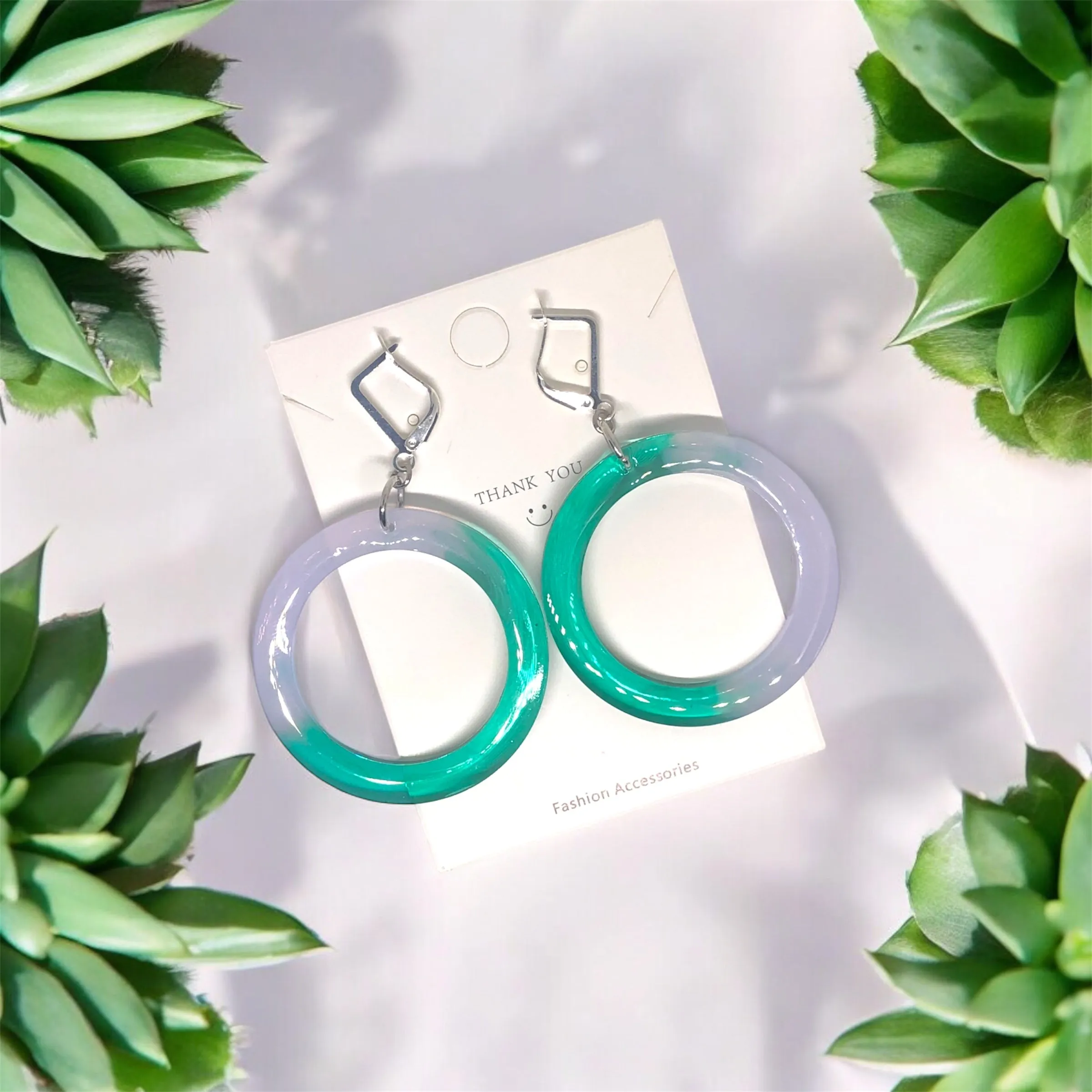 Elegant Green Circle Resin Huggie Earrings
