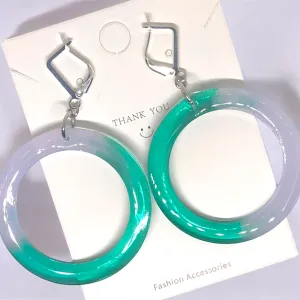 Elegant Green Circle Resin Huggie Earrings