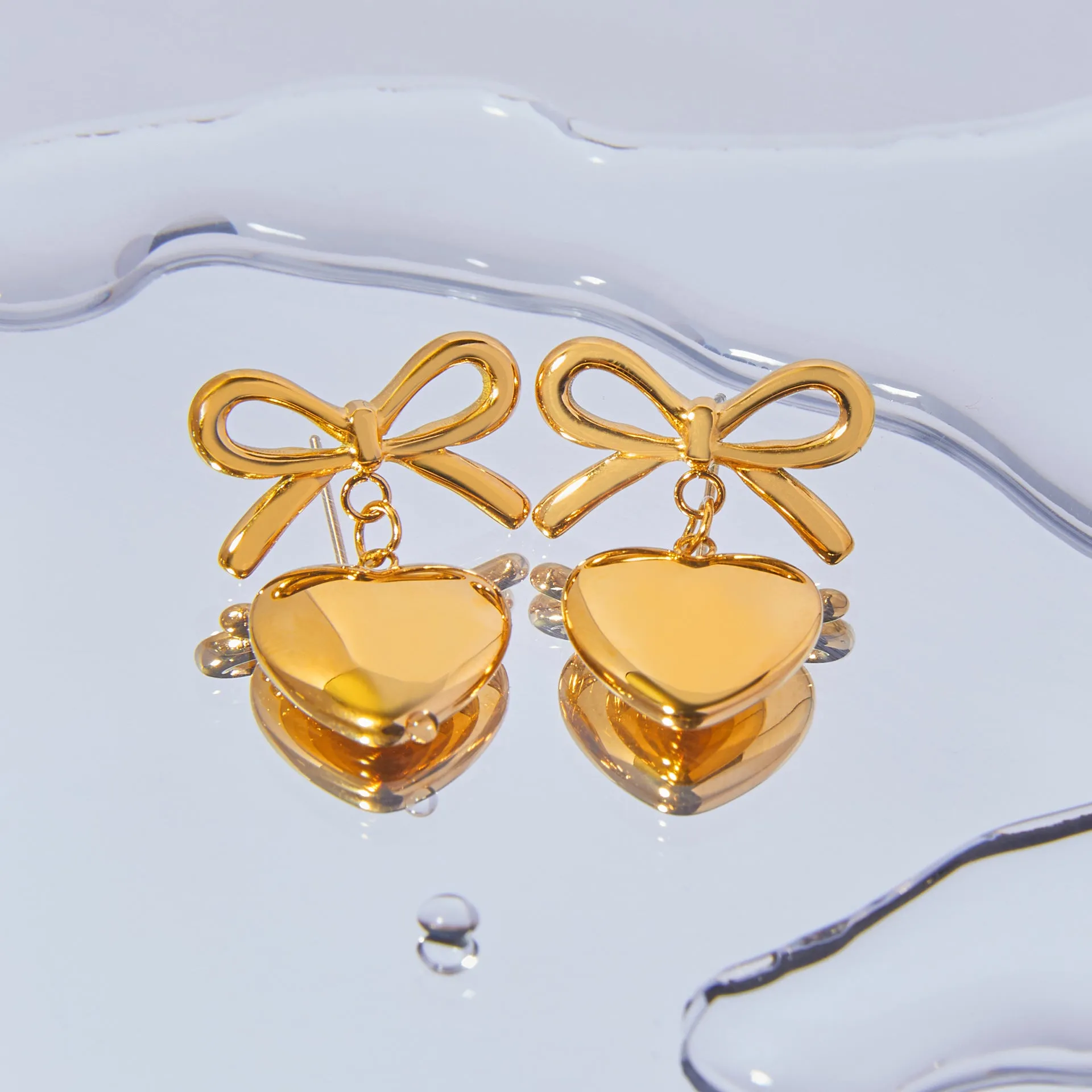 Elegant Korean Bow Love Pendant Earrings