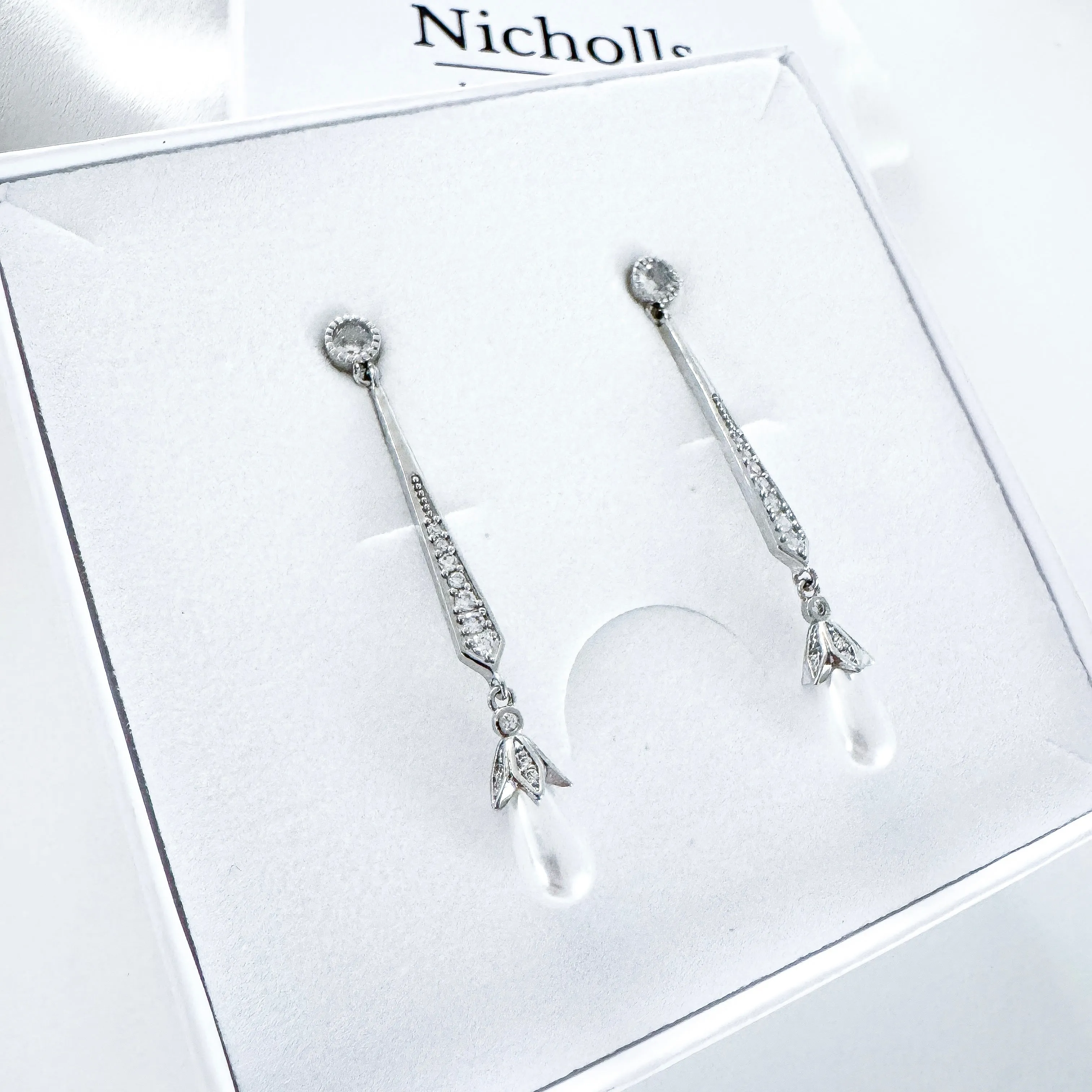 Elegant Long Crystal and Pearl Earrings
