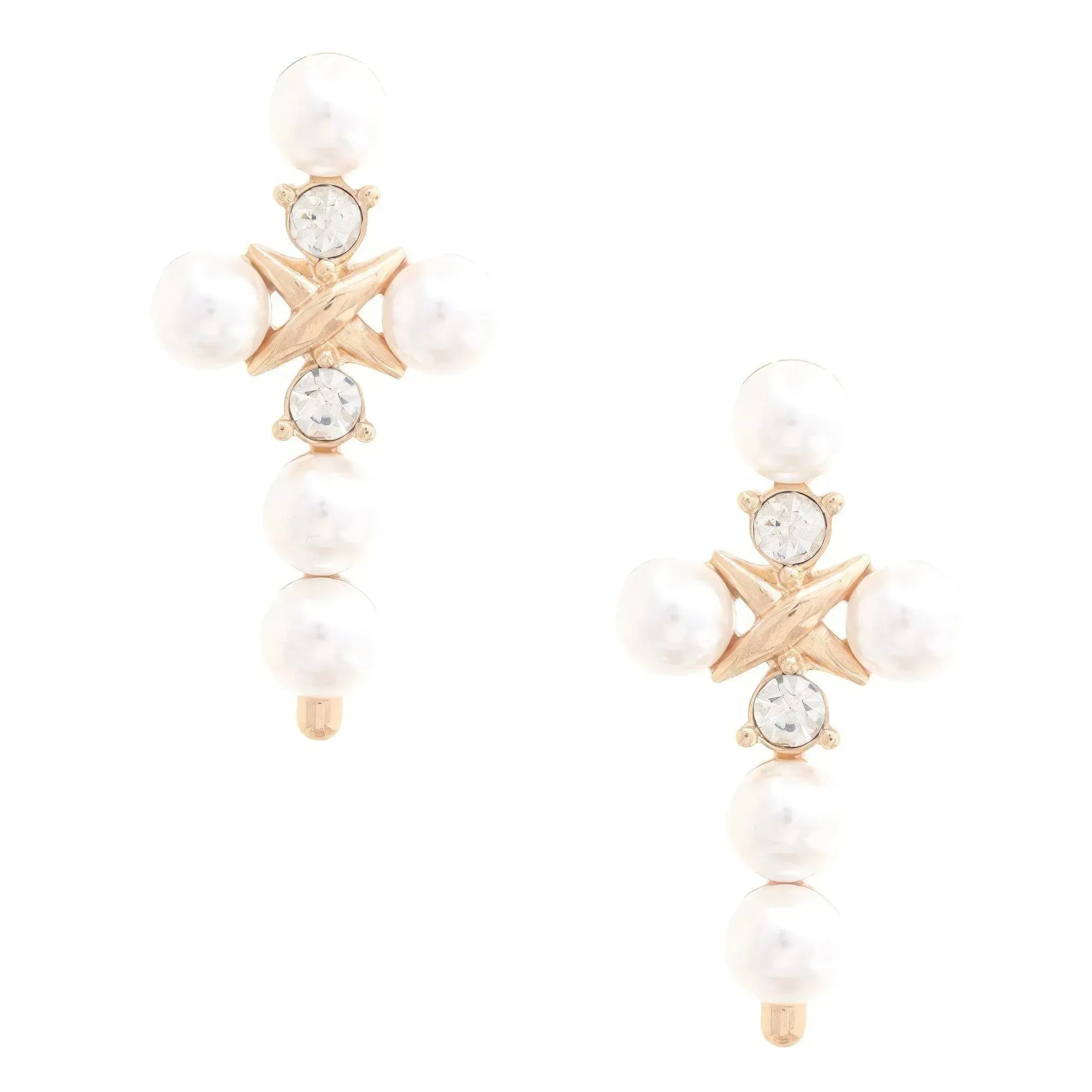 Elegant Pearl Cross Dangle Earrings