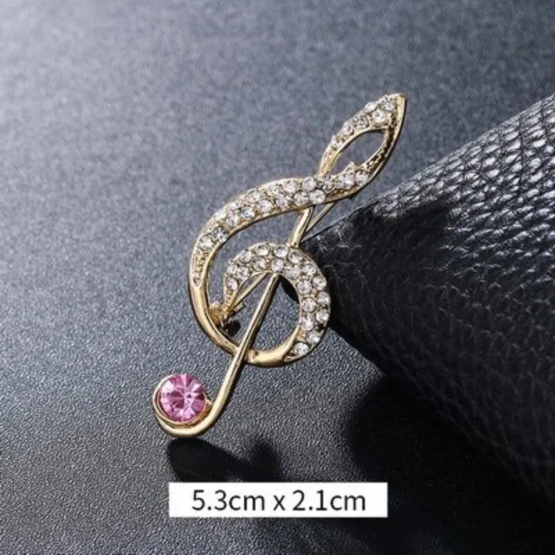 Elegant Rhinestones and Pearl Adorned Musical Signs Brooch Pins