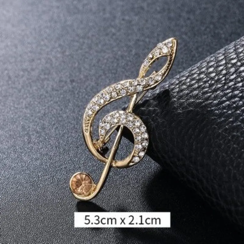 Elegant Rhinestones and Pearl Adorned Musical Signs Brooch Pins