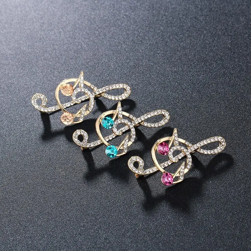 Elegant Rhinestones and Pearl Adorned Musical Signs Brooch Pins