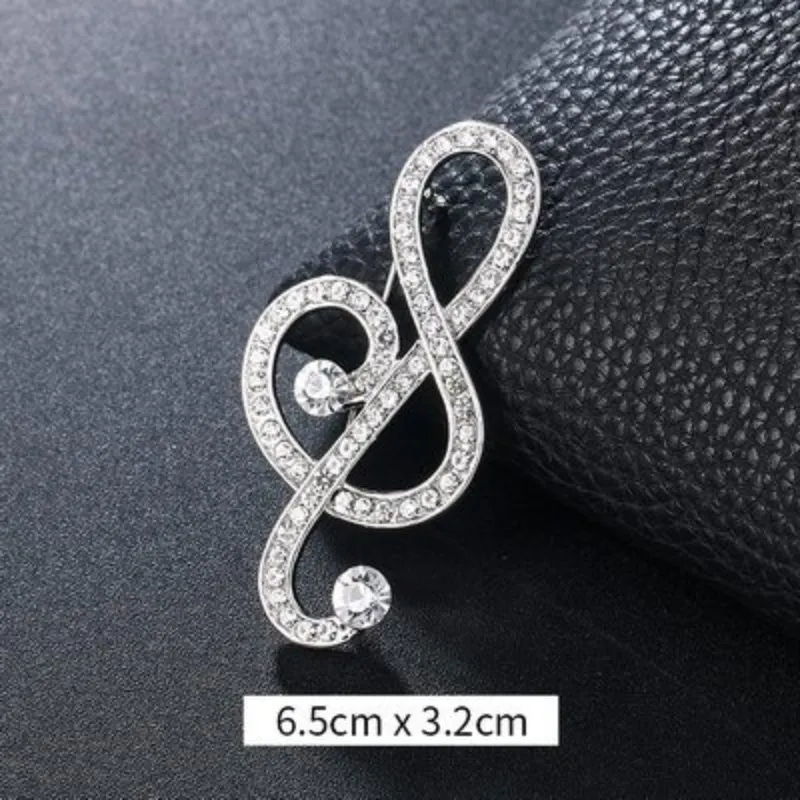 Elegant Rhinestones and Pearl Adorned Musical Signs Brooch Pins
