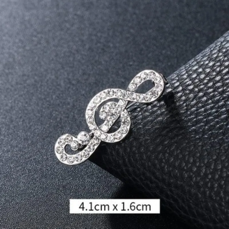 Elegant Rhinestones and Pearl Adorned Musical Signs Brooch Pins