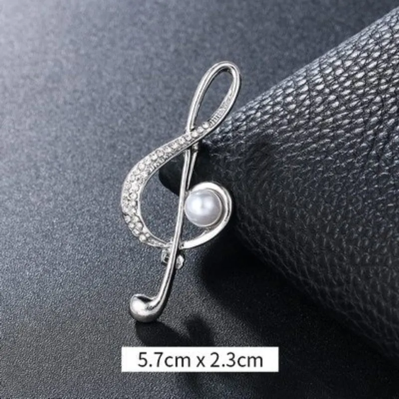 Elegant Rhinestones and Pearl Adorned Musical Signs Brooch Pins