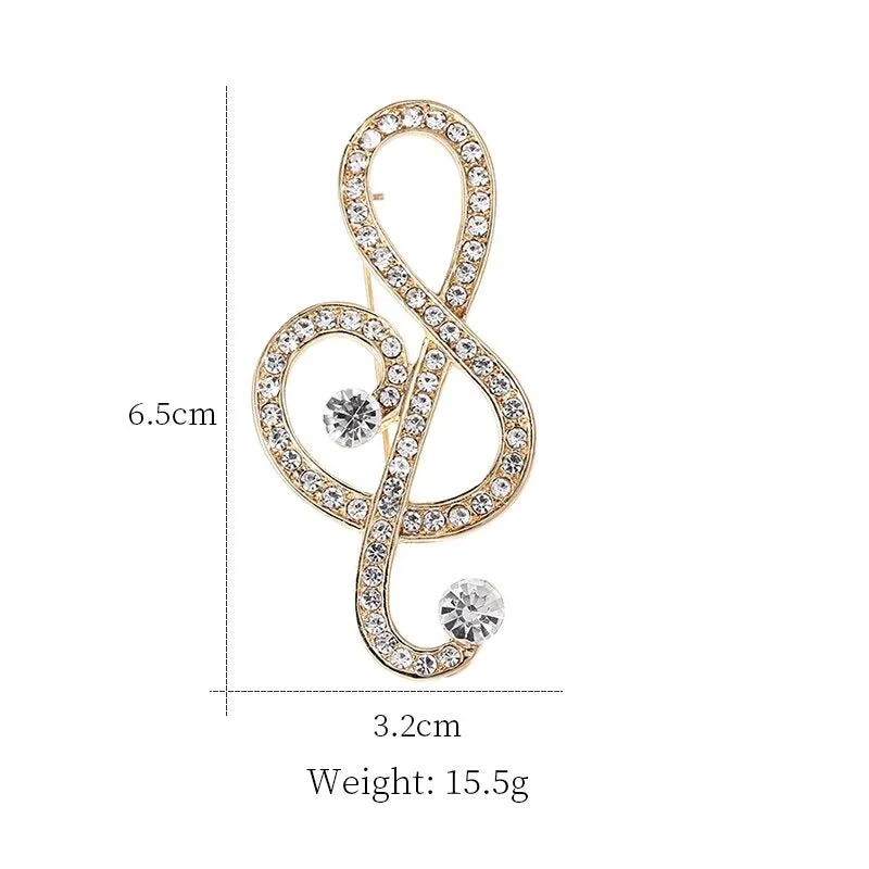 Elegant Rhinestones and Pearl Adorned Musical Signs Brooch Pins