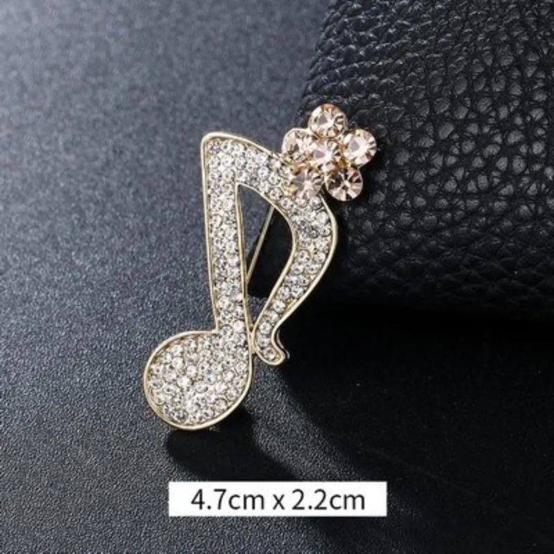 Elegant Rhinestones and Pearl Adorned Musical Signs Brooch Pins