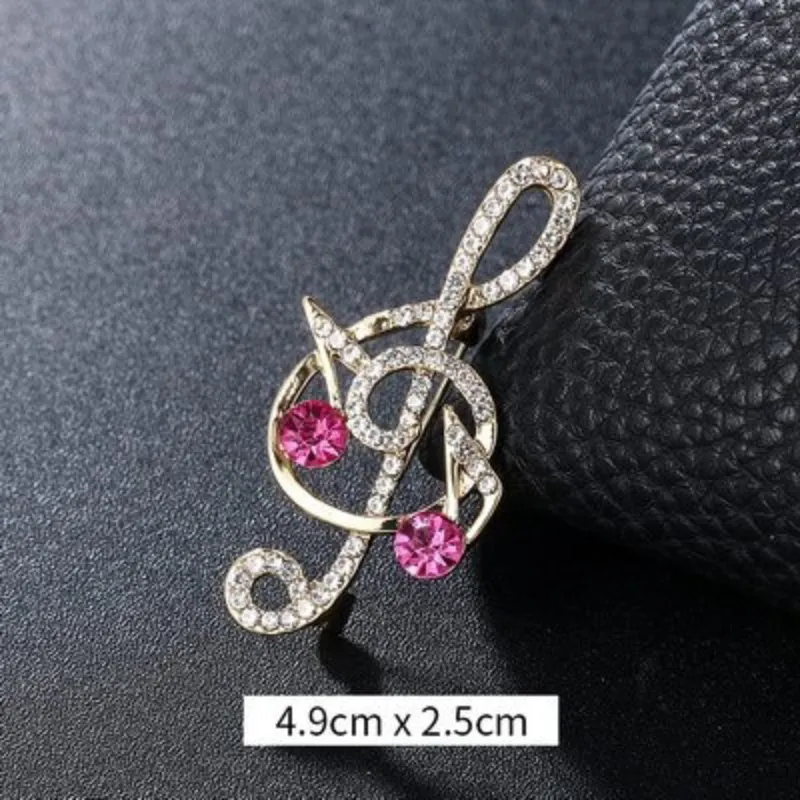 Elegant Rhinestones and Pearl Adorned Musical Signs Brooch Pins