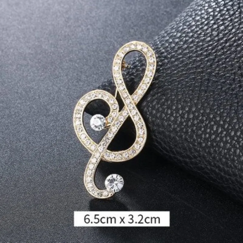 Elegant Rhinestones and Pearl Adorned Musical Signs Brooch Pins