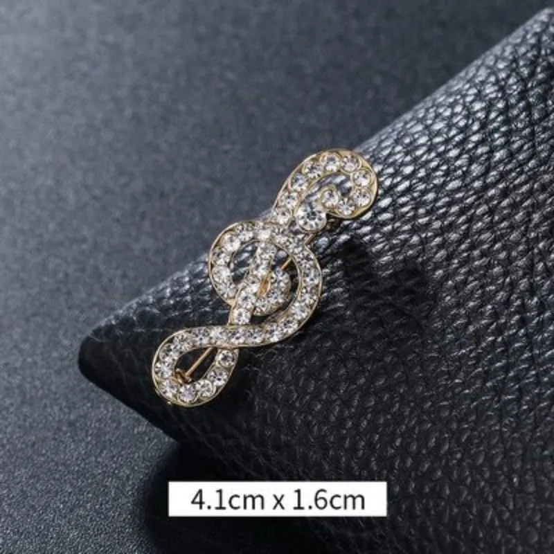 Elegant Rhinestones and Pearl Adorned Musical Signs Brooch Pins