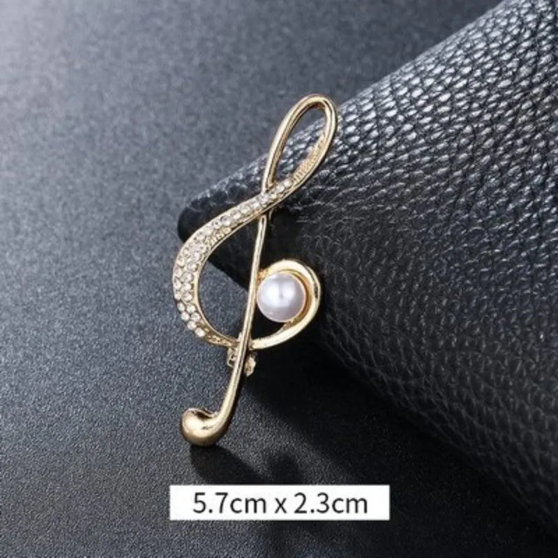 Elegant Rhinestones and Pearl Adorned Musical Signs Brooch Pins