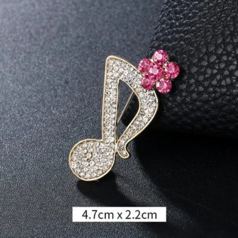 Elegant Rhinestones and Pearl Adorned Musical Signs Brooch Pins