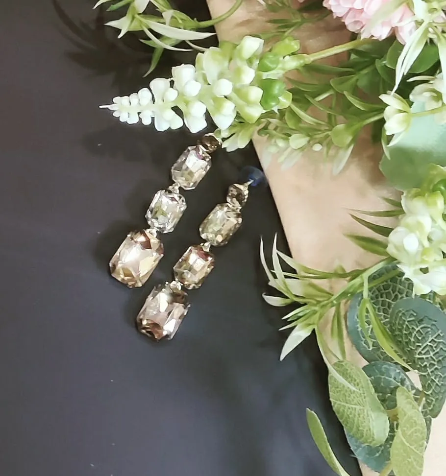 Elegant Sparkling Gold Plated Crystal Dangle Earrings for Special Occasions