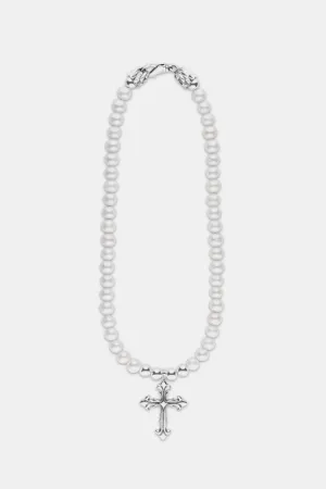 Emanuele Bicocchi Pearl Necklace With Cross - Silver