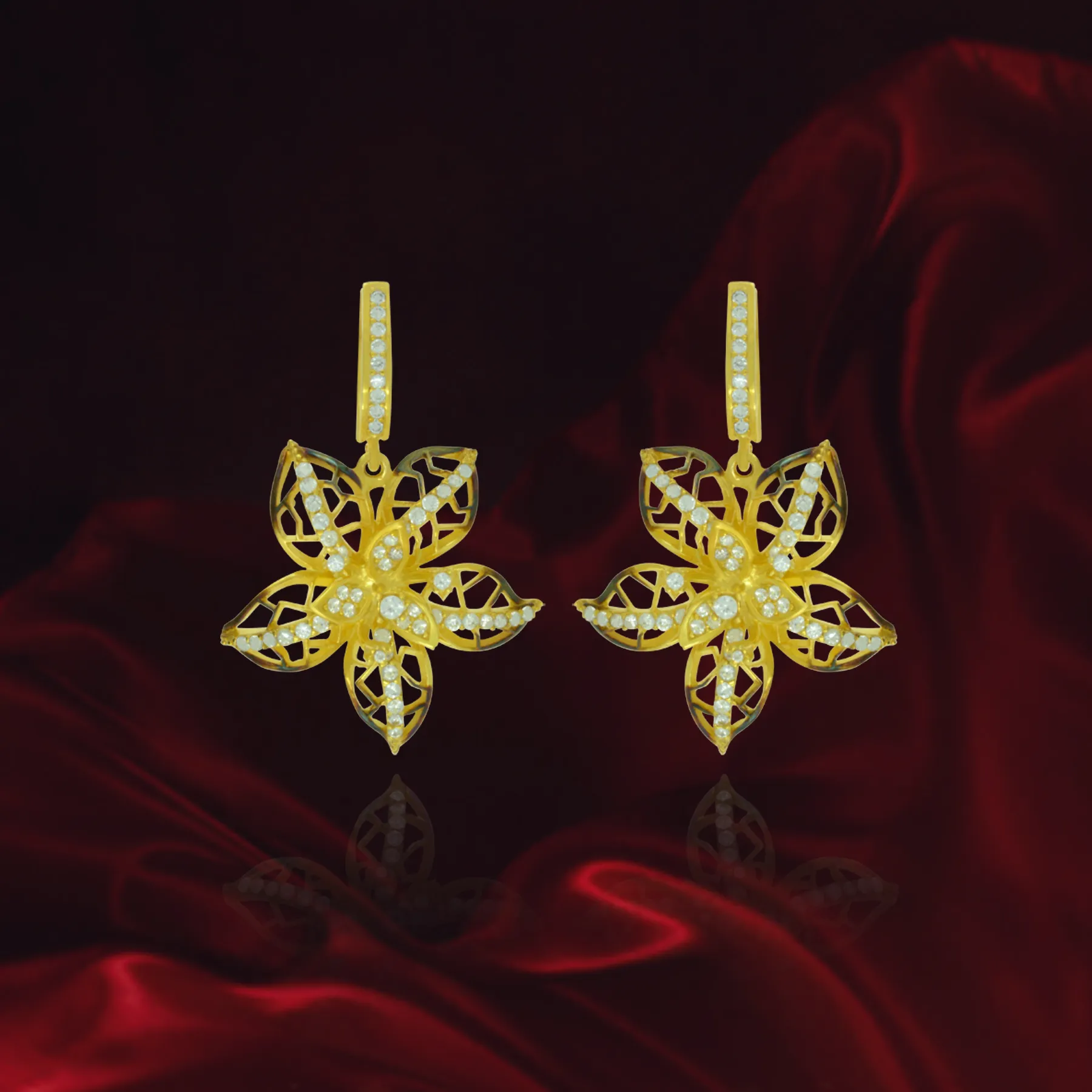 Ember Filigree Flower with Sparkling Petals Earrings