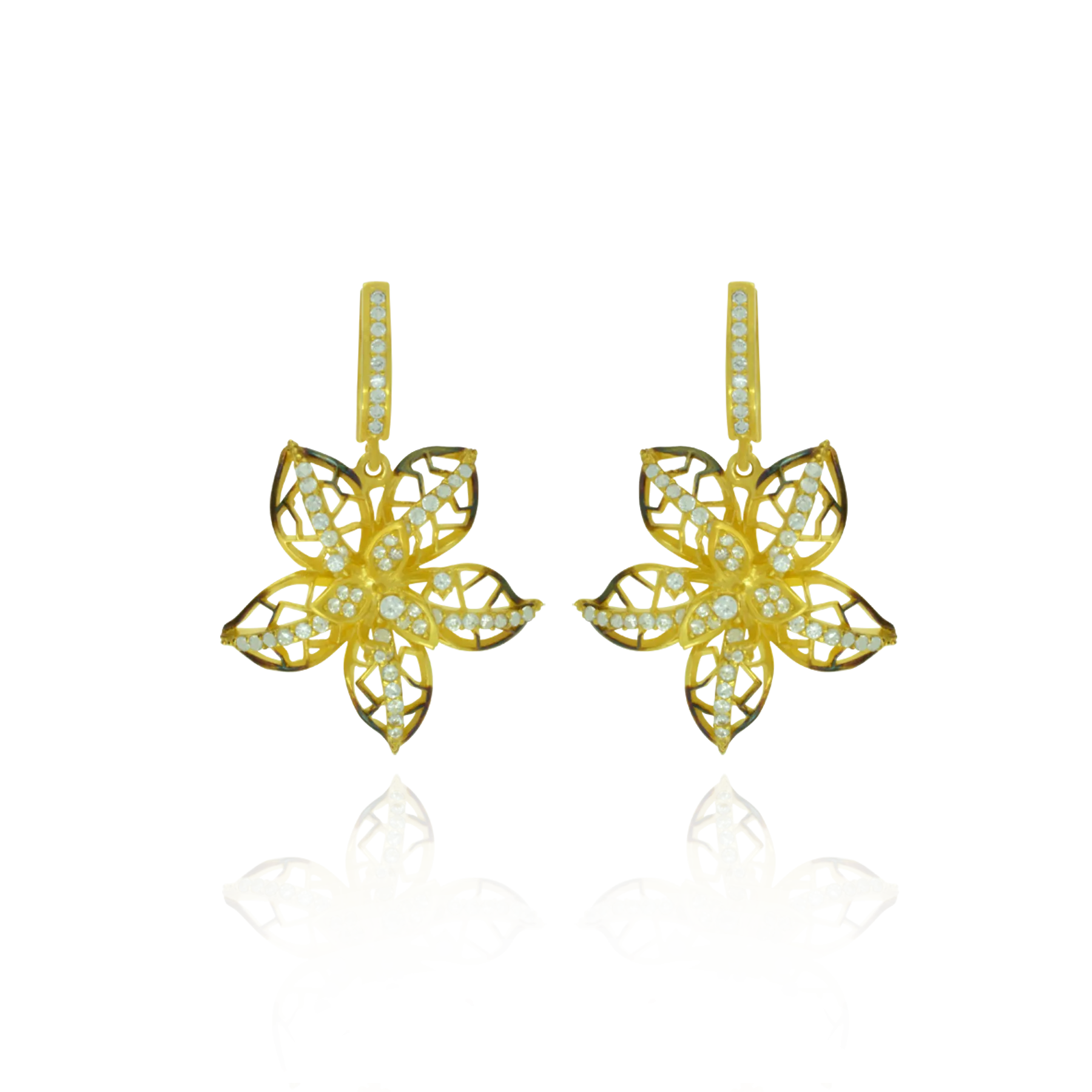 Ember Filigree Flower with Sparkling Petals Earrings
