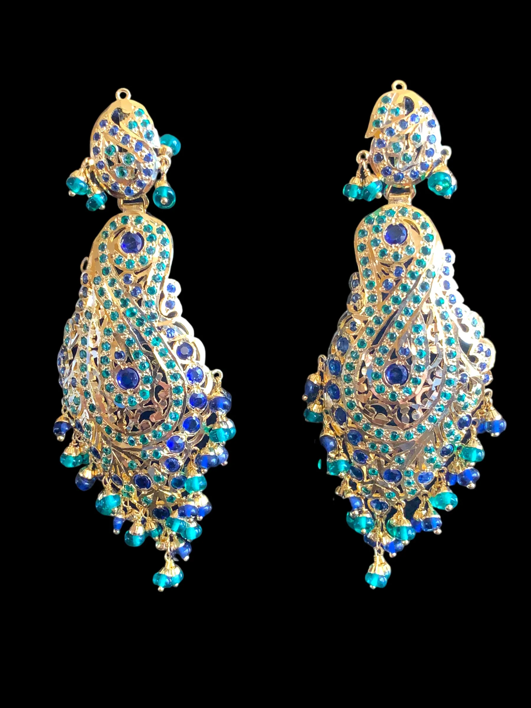 Emerald sapphire gold plated silver earrings ( READY TO SHIP)